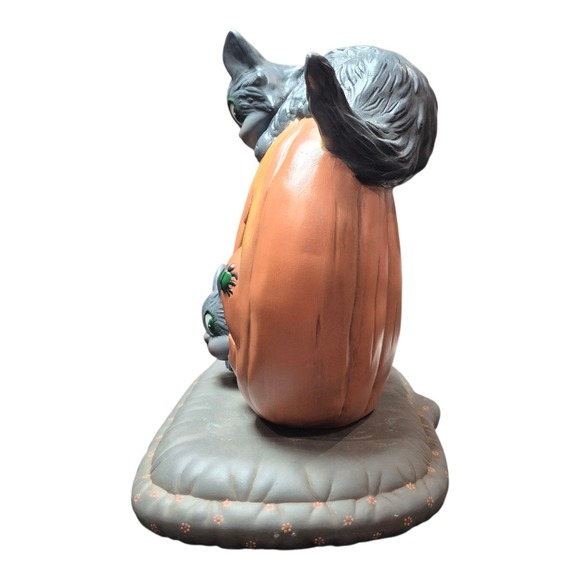 VTG 1970s Halloween Cat Light Up Pumpkin Jack-O-Lantern Ceramic Lamp 10.25" - Picture 3 of 6